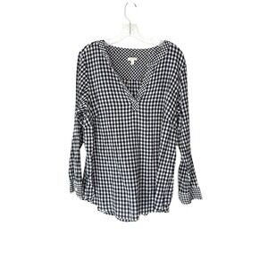 Talbots Woman Blouse Black Plaid Gingham Picnic Plus‎ V-Neck Long Sleeve Size 1X